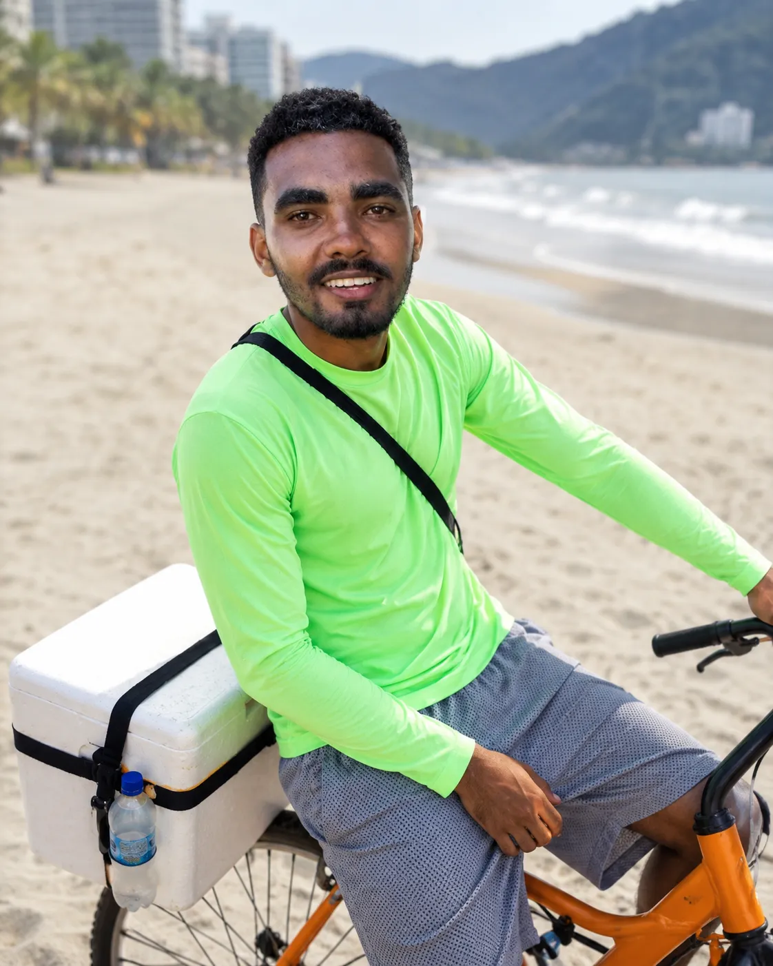 Marcus Caldas vendendo água na praia no início da sua trajetória